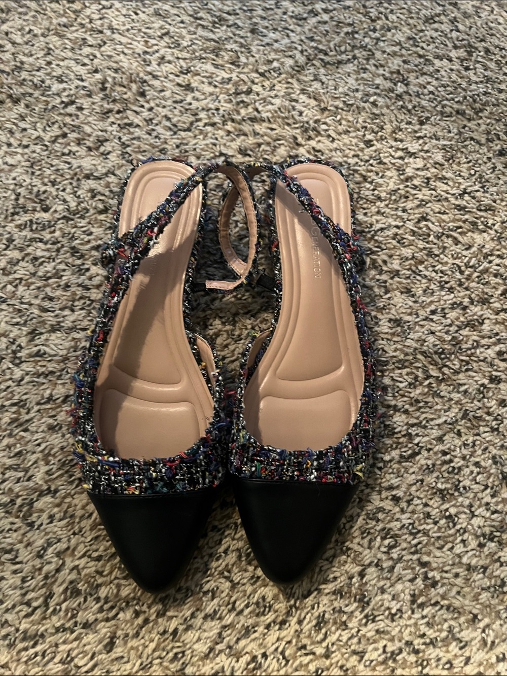 BCBGeneration Black Pointed Toe Tweed Slingback Flats